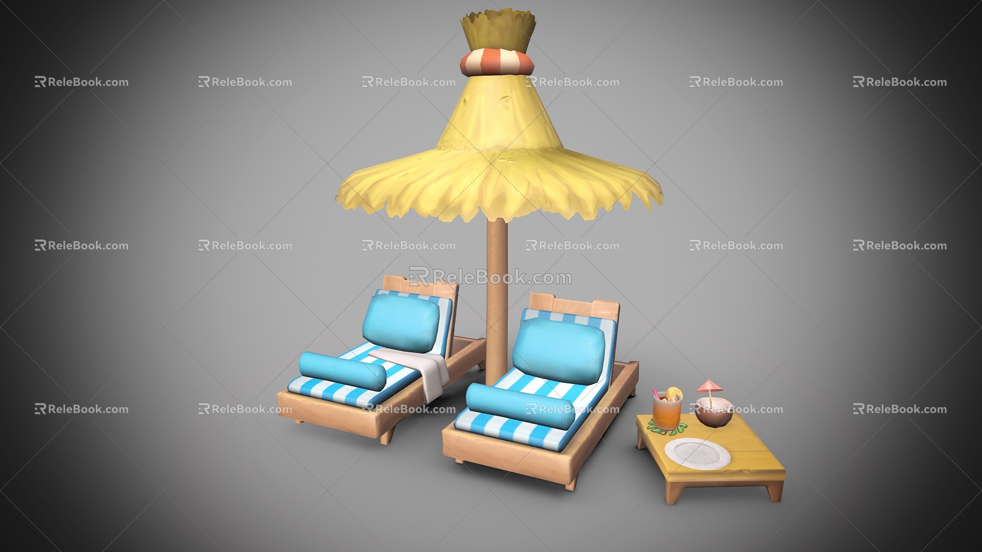 Beach Hammock Beach Chair Table and Chair 3d model