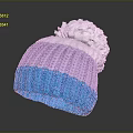 Colorful Knitted Winter Hat With Purple White Blue Sections And White Pom Pom
