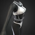 Stylish White Tank Top With Layered Silver Chains And Decorative Tags 3d model