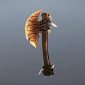 Fantasy Battle Axe with Wooden Handle Orange Carved Blade and Metal Accents