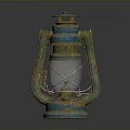 Vintage Rusty Turquoise Kerosene Lamp With Glass Shade And Metal Frame