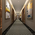Modern Elevator Hallway Interior With Wall Logo Lamps Potted Plants And Marble Flooring