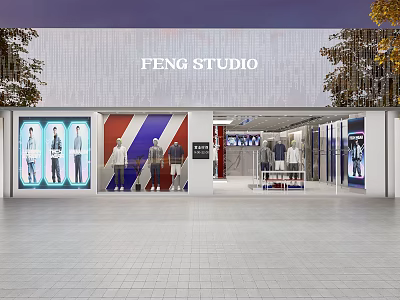 FENG STUDIO Mall Fashion Store With Clothing Display Mannequins And Window Showcases 3d model