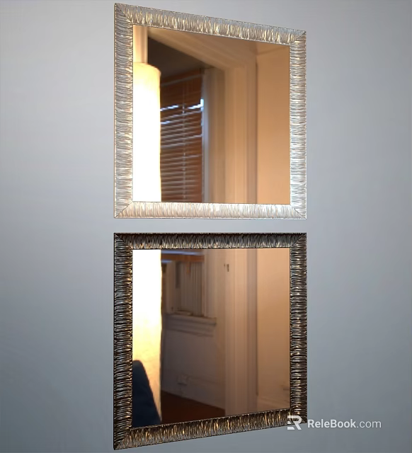 Textured Framed Decorative Mirrors Reflecting Window Blinds And Room Interior 3d model
