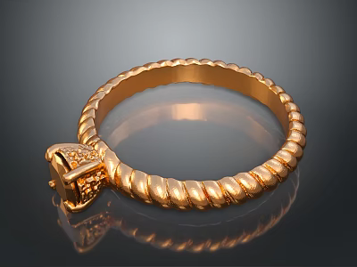Elegant Gold Fashion Ring With Twisted Rope Texture And Intricate Decorative Top 3d model