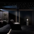 Modern Home Theater Interior With Starry Ceiling Black Leather Sofas And Large Projection Screen 3d model
