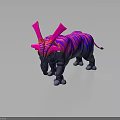 Fantasy Creature Character With Pink Horns Purple Blue Striped Body And Gray Skin