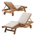 Outdoor Wooden Lounge Chair With White Cushions And Rolling Wheels Design