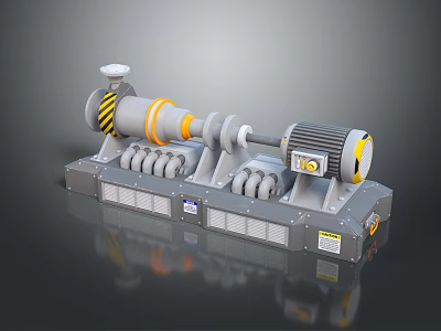 Industrial Mechanical Equipment With Motor Shaft Base And Yellow Black Warning Stripes 3d model