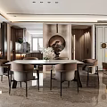 Elegant Modern Restaurant Interior Design With Wooden Dining Table Upholstered Chairs And Decorative Painting