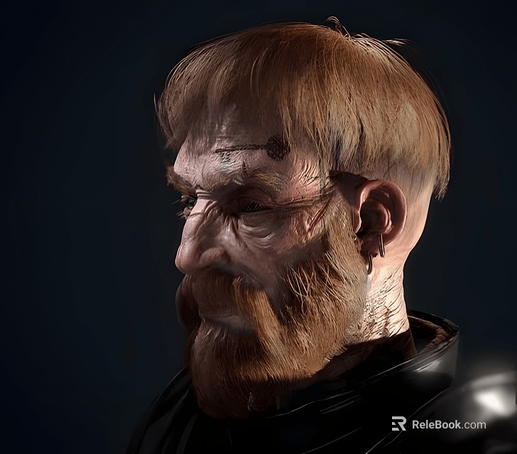 Portrait Of Man With Beard Scar And Wrinkled Face In Side Profile Wearing Dark Clothing 3d model 