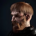 Portrait Of Man With Beard Scar And Wrinkled Face In Side Profile Wearing Dark Clothing