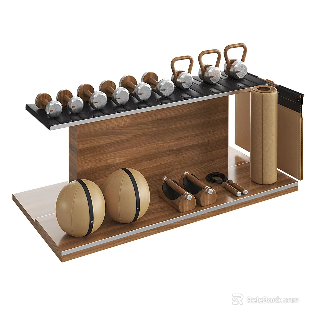 Sports Equipment Storage Rack With Dumbbells Kettlebells Exercise Balls And Yoga Mat 3d model 