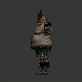 Mythical Character With Plump Body Feathered Headdress Green Red Ornaments Traditional Attire and Ornate Staff