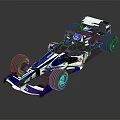 Silver and Blue Streamlined Race Car with Large Wheels and Reflective Surface 3d model
