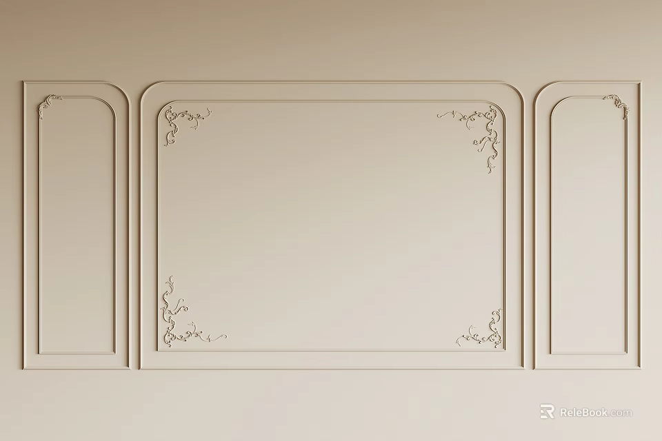 Decorative Gypsum Molding Panels With Intricate Vine Designs On Beige Wall 3d model 