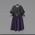 Traditional Dark Gray Cape With White Blue Striped Sleeves And Purple Black Skirt