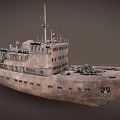Rusty Vintage Ship With Multi Deck Structure Deck Equipment Brownish Hull And Antennas 3d model