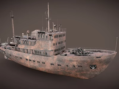 Rusty Vintage Ship With Multi Deck Structure Deck Equipment Brownish Hull And Antennas 3d model