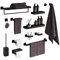 Black Bathroom Essentials Set Including Towel Racks Storage Shelves Toilet Paper Holder And Aromatherapy Products