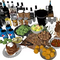 Assorted Food Collection With Beverages Fresh Fruits Pancakes Chicken And Nuts