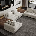Modern Living Room Featuring Large Sectional Sofa White Brown Upholstery And Area Rug