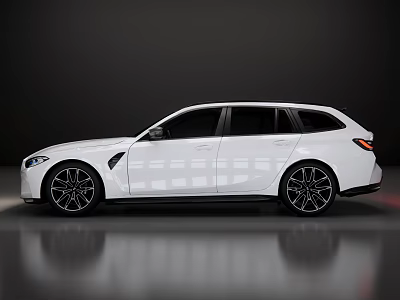 White Station Wagon Car With Sleek Modern Design And Black Alloy Wheels 3d model