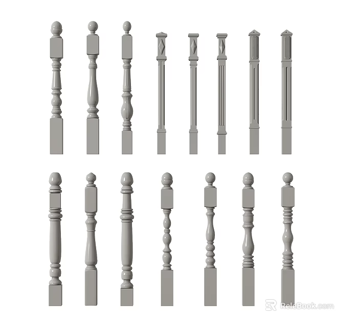 Various Stylish Railings Designs With Decorative Posts And Intricate Patterns 3d model 