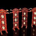 Red Chinese Style Art Installation With Multiple Circular Structures And Decorative Top Corners 3d model