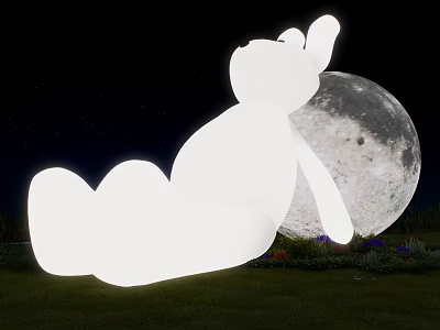 Glowing Elephant Shaped Outdoor Light in Night Garden with Moon Stars and Grass 3d model