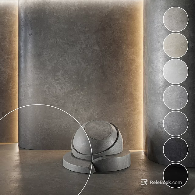 Circular Architectural Components Featuring Stacked Base Arched Metal Frame and Textured Gray Wall 3d model 