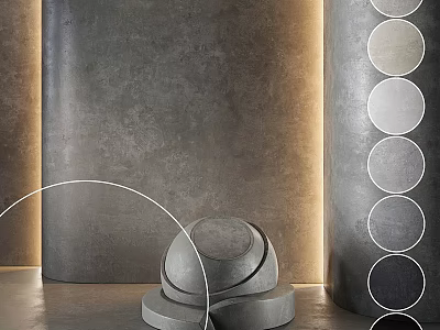 Circular Architectural Components Featuring Stacked Base Arched Metal Frame and Textured Gray Wall 3d model