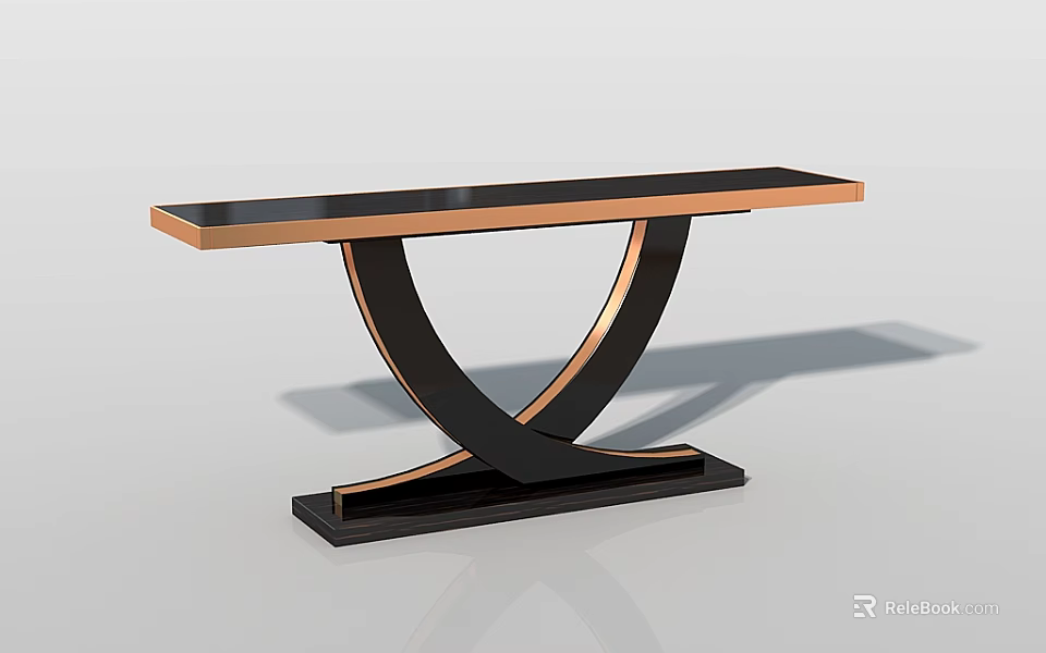 Modern Console Table With Black And Copper Crossed Frame And Sleek Top 3d model