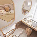 Kids Room Interior With Bunk Bed Chalkboard Wall Desk Round Rug And Toys