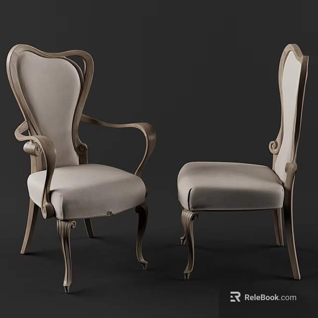 Elegant Vintage Dining Chairs With Curved Wooden Frame And Upholstered Seat Backrest 3d model 