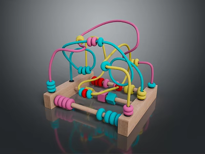 Colorful Wooden Bead Maze Educational Toy For Children With Wooden Base And Colorful Tracks 3d model