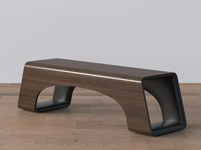 Sleek Modern Public Bench With Wooden Surface And Black Curved Supports 3d model