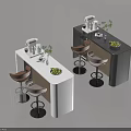 Modern Bar Counter Design With White Black Stools Fruits And Green Plants