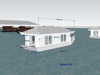 Houseboat Architectural Floor Plan Design With Detailed Dimensions And Structure Layout 3d model