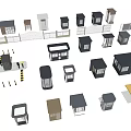 Small Building Models In Various Styles With Fences Guard Booths And Different Designs
