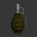 Green Military Grenade With Metal Pin Fuse And Ribbed Surface Design
