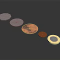 Shiny Coins Of Various Colors And Sizes Arranged In A Row On Dark Background