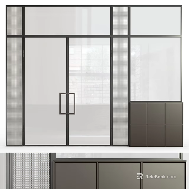 Modern Casement Window With Black Frame Clear Glass And Storage Cabinets 3d model