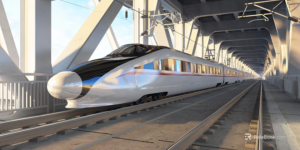 Modern Railway Station Platform Featuring High Speed Bullet Train And Steel Structure Tracks 3d model 