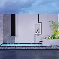 Modern Scenic Feature Wall Design With Water Fountain Green Plants And Lighting