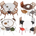 Various Modern Dining Table Sets with Round Tables and Colorful Chairs 3d model