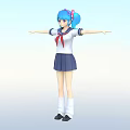 Anime Style Girl With Blue Pigtails Red Bow Sailor Uniform Arms Outstretched