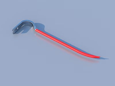 Durable Metal Hook Tool With Red Curved Handle And Silver Head 3d model