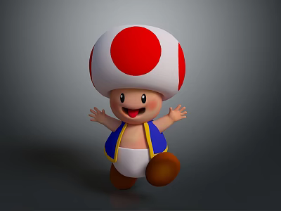 Cartoon Mushroom Head Sculpture With Smiling Face Open Arms And Colorful Outfit 3d model