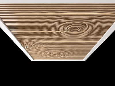 Elegant Wooden Ceiling Design With Wavy Texture And Golden Brown Finish Details 3d model